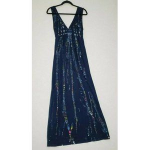 Lucky Brand Sz XS Sleeveless Maxi Dress Navy Tie Dye Batik Rainbow